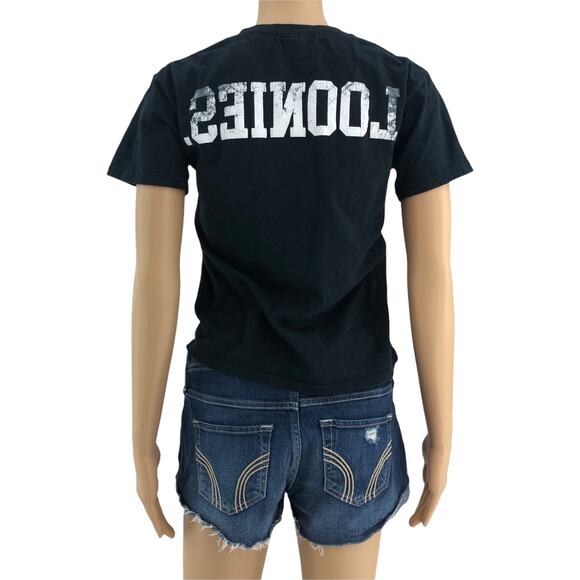 Gildan SMALL Women's Black Distressed The Loonies Crop Short Sleeve Tee Shirt - Picture 2 of 5